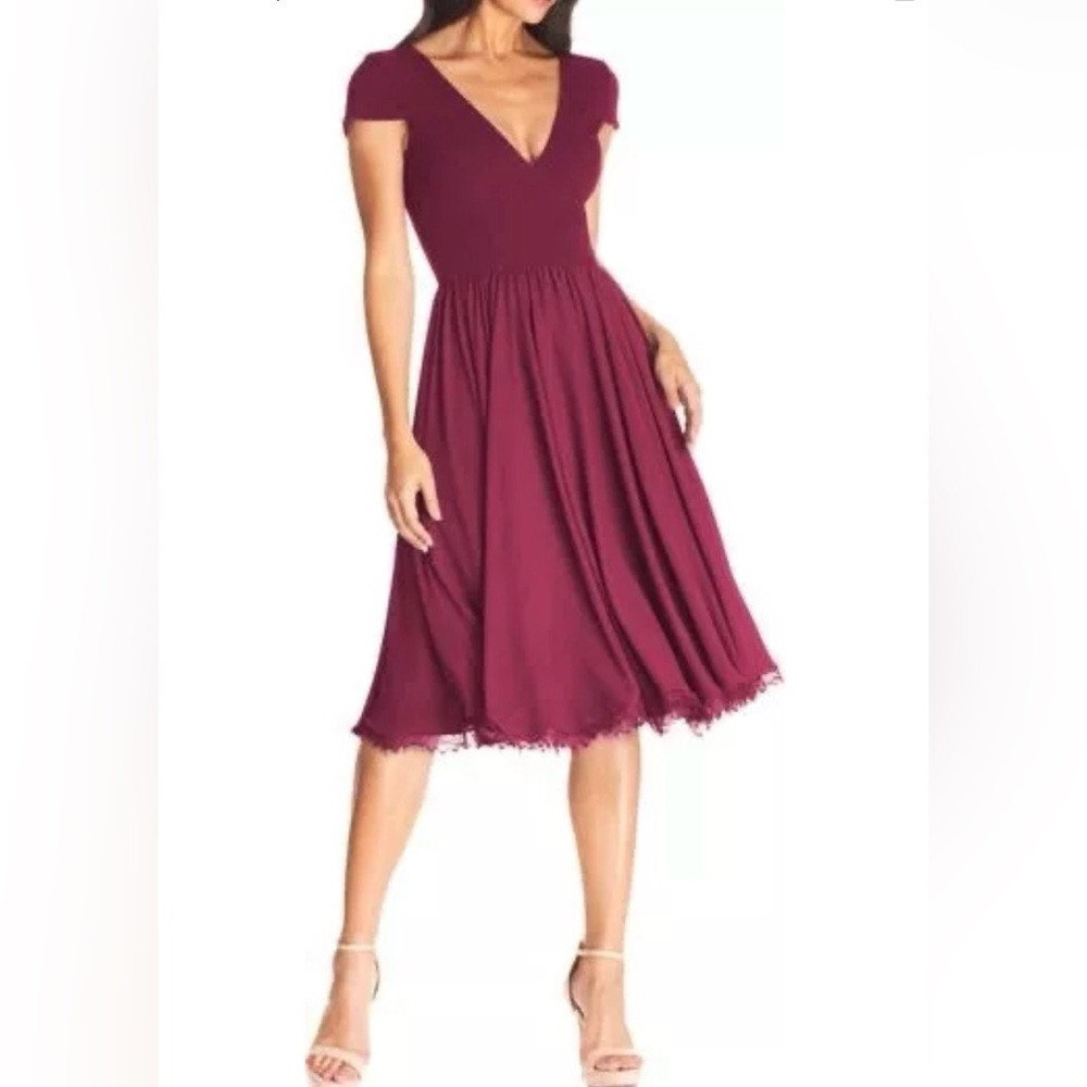 Dress the Population Burgundy V-Neck Midi Dress